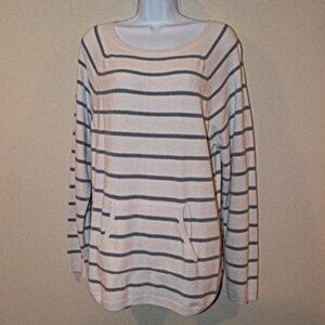 Barefoot Dreams Cozy Chic Ultra Lite Crew Neck Sweater White w Gray Stripes XL